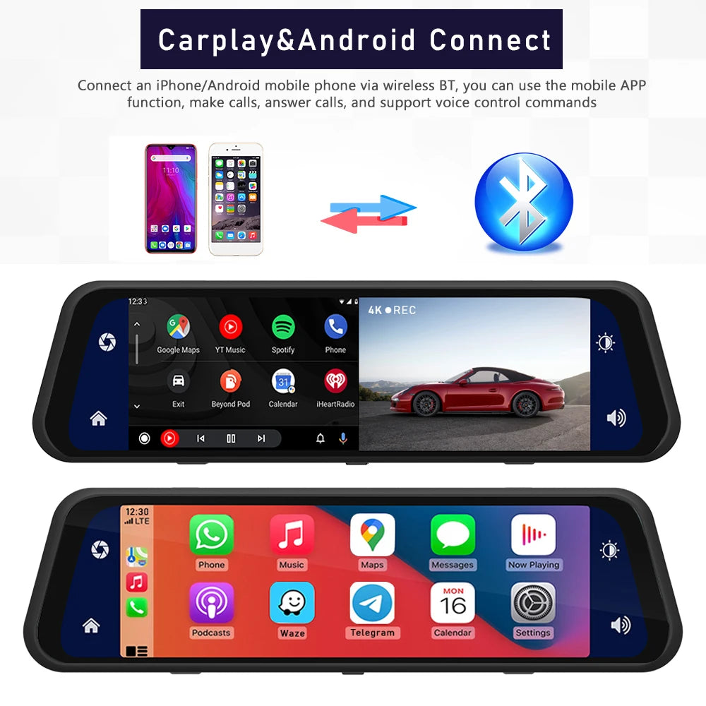 revoir fiche produit!Dashcam Mirror 4K Ultra HD USEEBEE avec CarPlay et Android Auto
