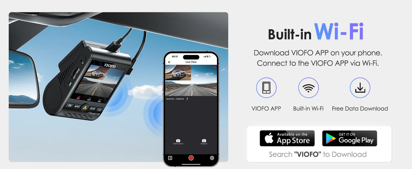 VIOP-2C : Dash Cam 2K avec GPS, Wi-Fi et Vision Nocturne