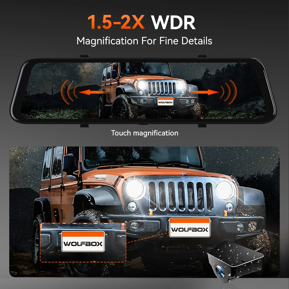 WOLFBOX G900 4K+2.5K Caméra de Tableau de Bord Miroir Intelligente - Sécurité Maximale pour Votre Conduite
