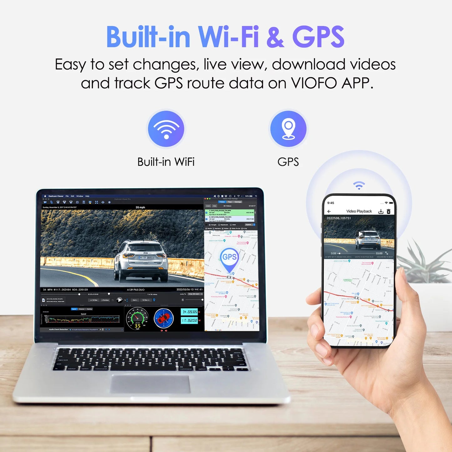 VIOP-2C : Dash Cam 2K avec GPS, Wi-Fi et Vision Nocturne