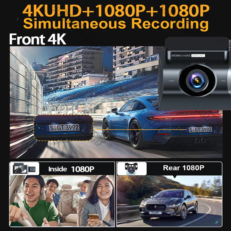Dashcam 4K Triple Caméras Vision Nocturne et GPS