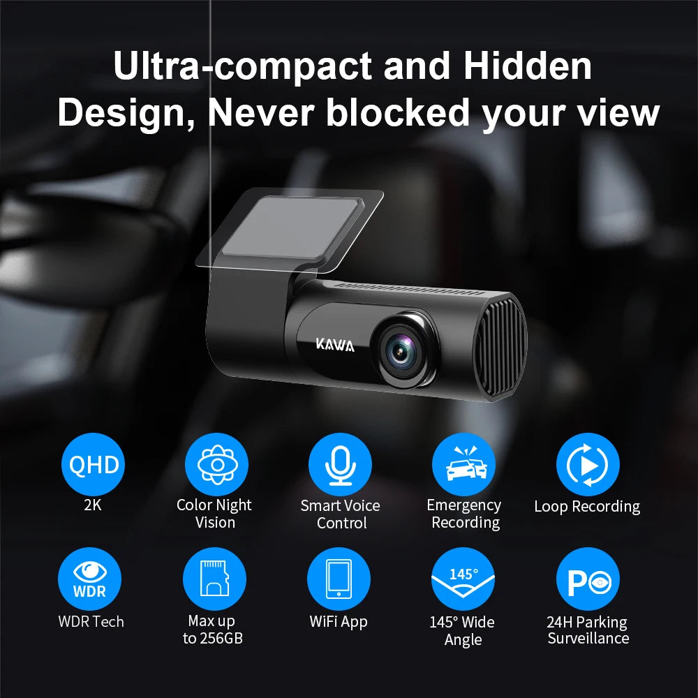 Dashcam KAD6-1C : Surveillance 2K Ultra HD, Vision Nocturne Starlight et Contrôle Vocal pour une Sécurité Totale