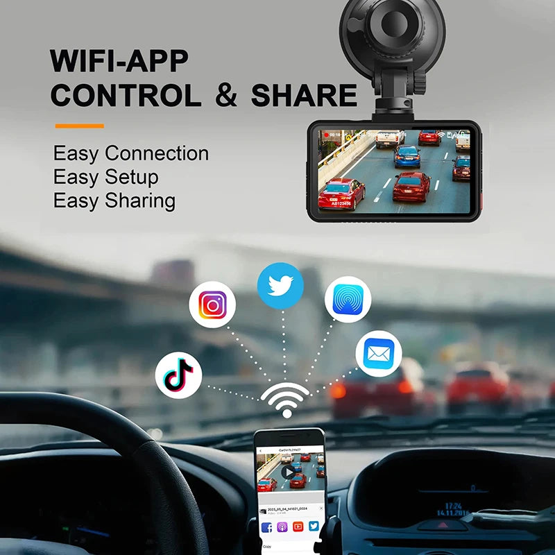 Dashcam 4K WiFi Avant et Arrière avec Vision Nocturne