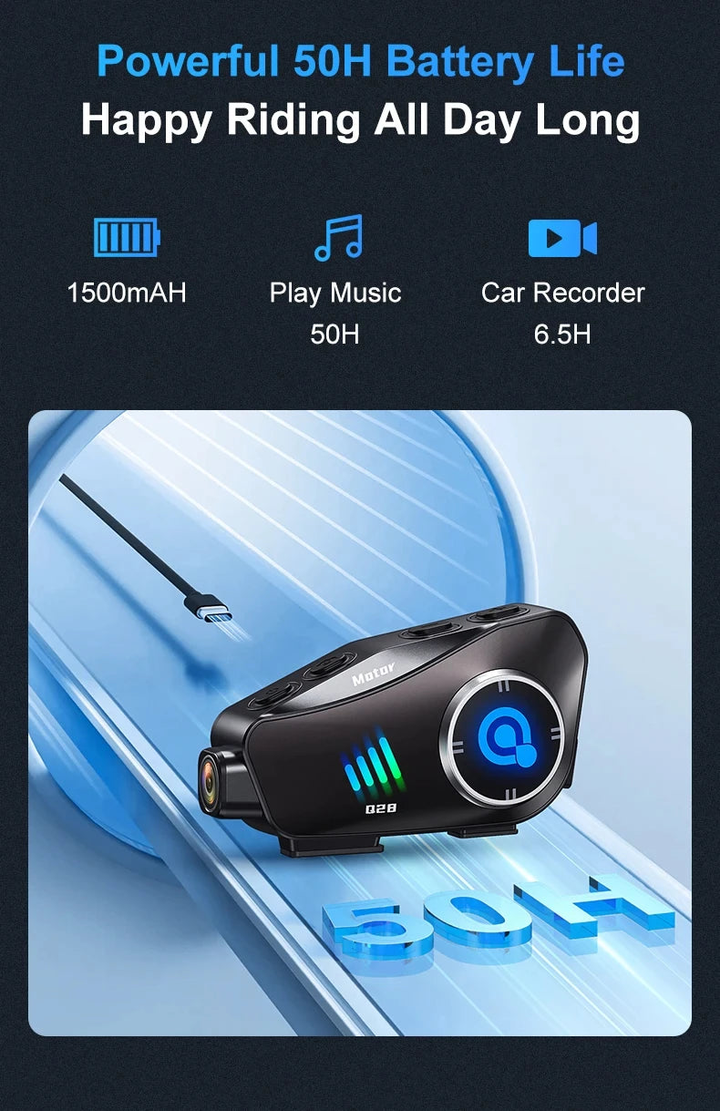 Dashcam Moto 1080P Caméra de Casque + Intercom