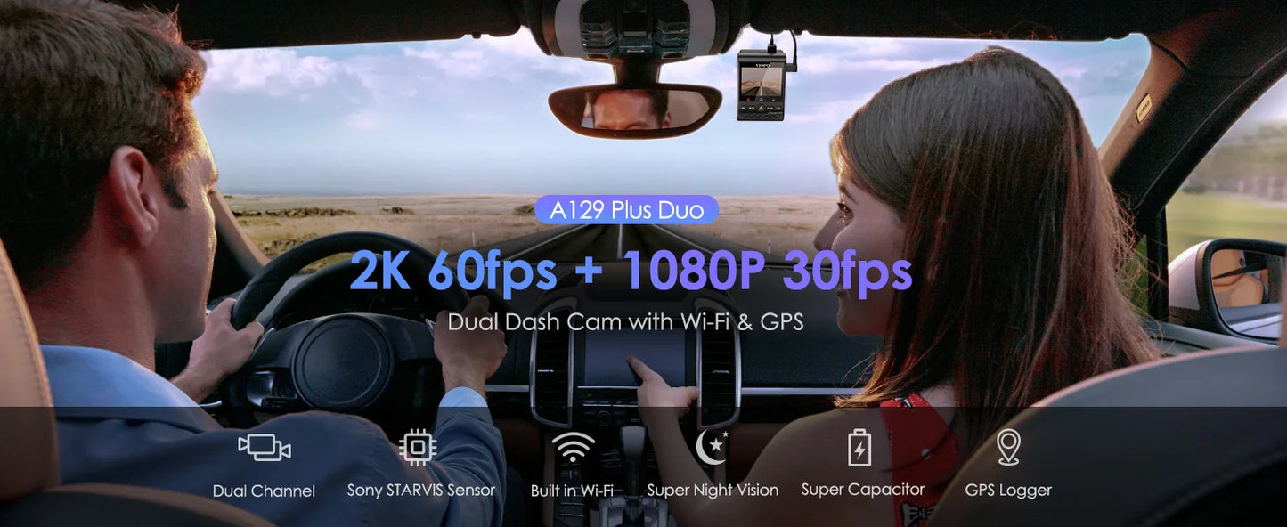 VIOP-2C : Dash Cam 2K avec GPS, Wi-Fi et Vision Nocturne