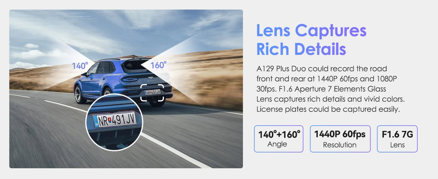 VIOP-2C : Dash Cam 2K avec GPS, Wi-Fi et Vision Nocturne