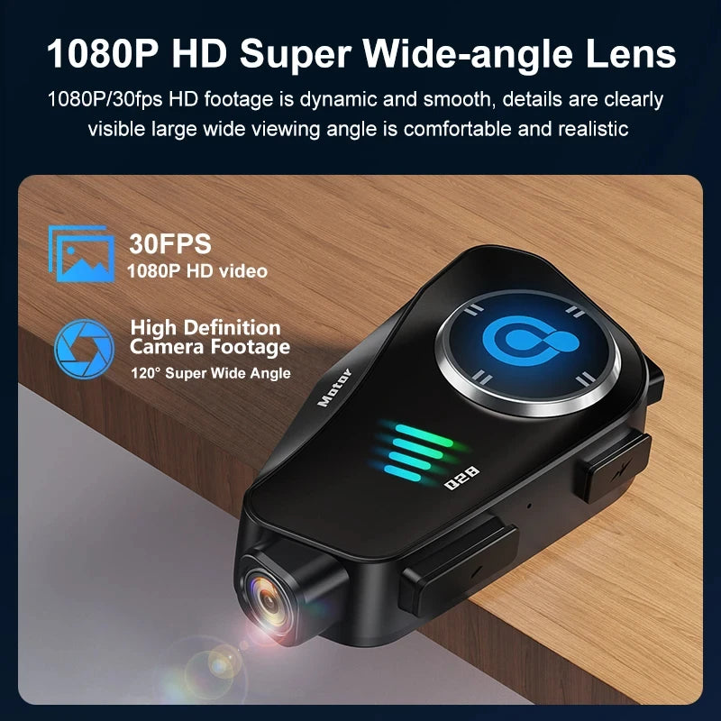 Dashcam Moto 1080P Caméra de Casque + Intercom