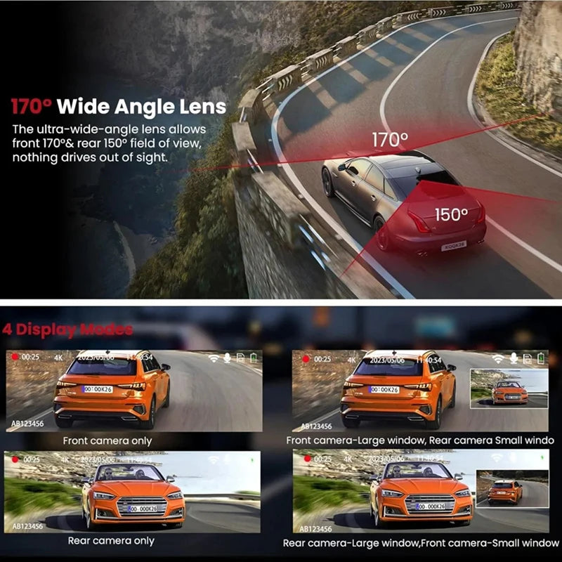 Dashcam 4K WiFi Avant et Arrière avec Vision Nocturne