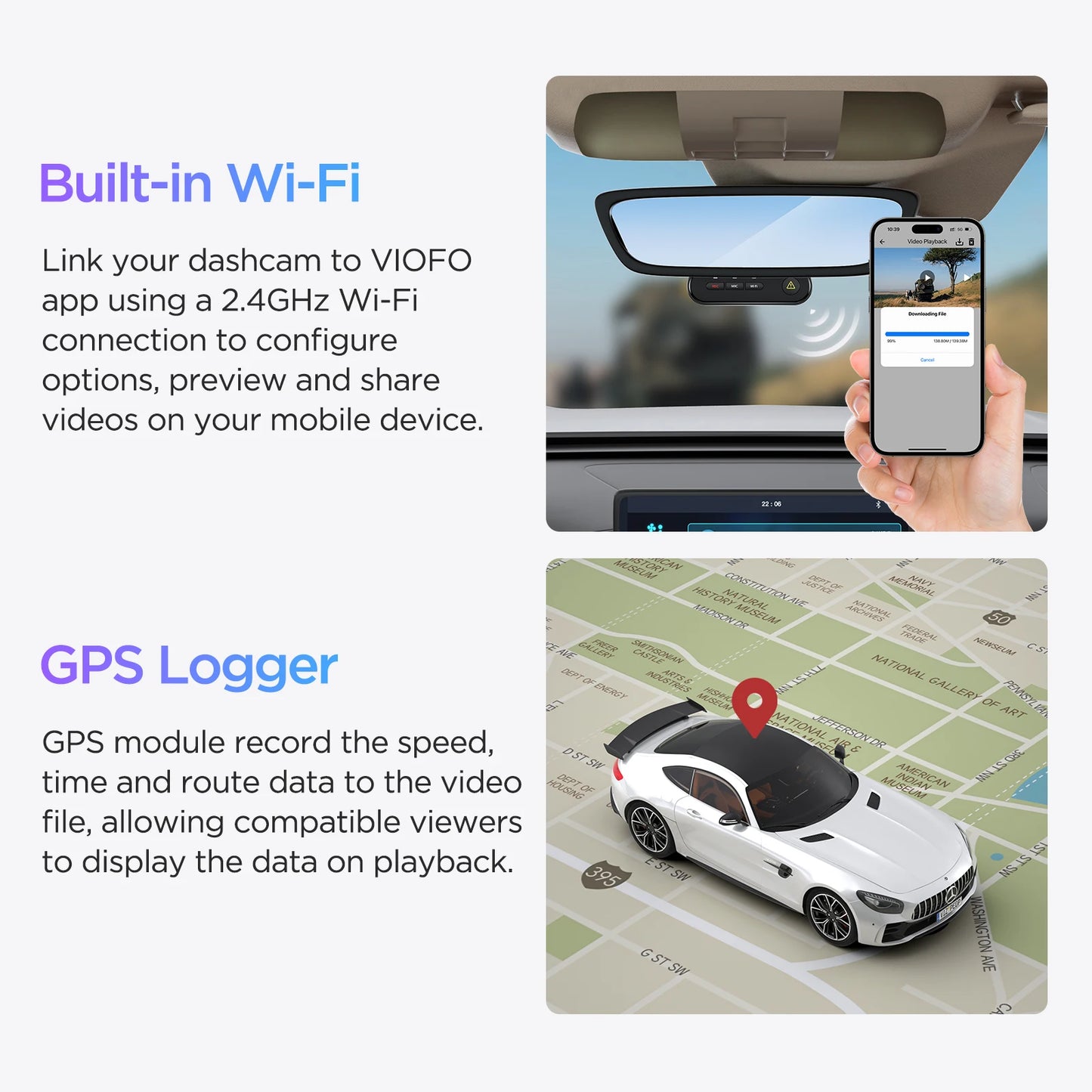 VIOFO WM1 Dash Cam 2K Quad HD avec Vision Nocturne et Mode Parking 24/7