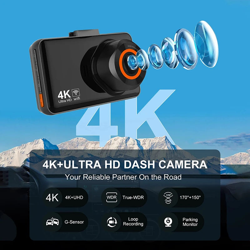 Dashcam 4K WiFi Avant et Arrière avec Vision Nocturne