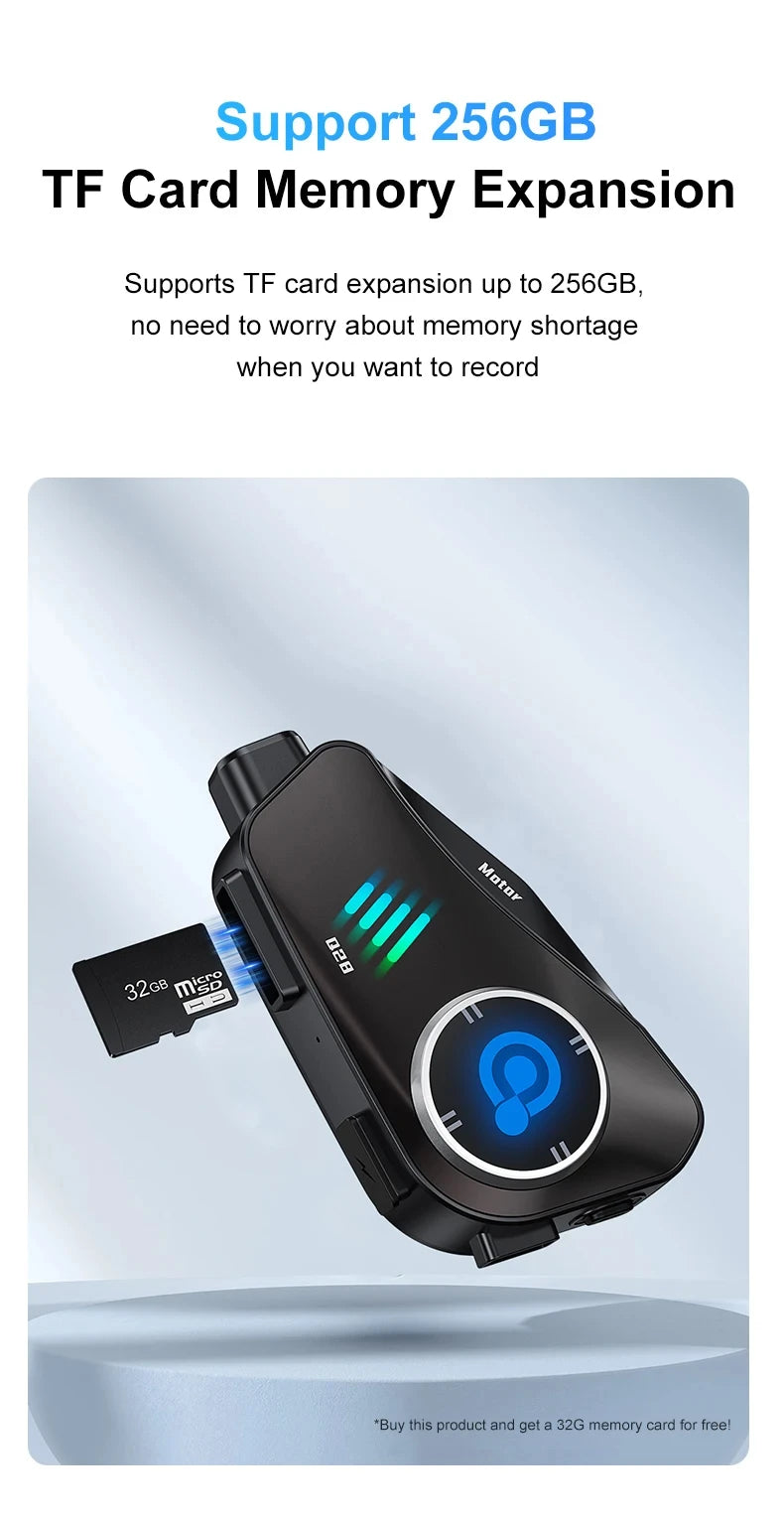 Dashcam Moto 1080P Caméra de Casque + Intercom