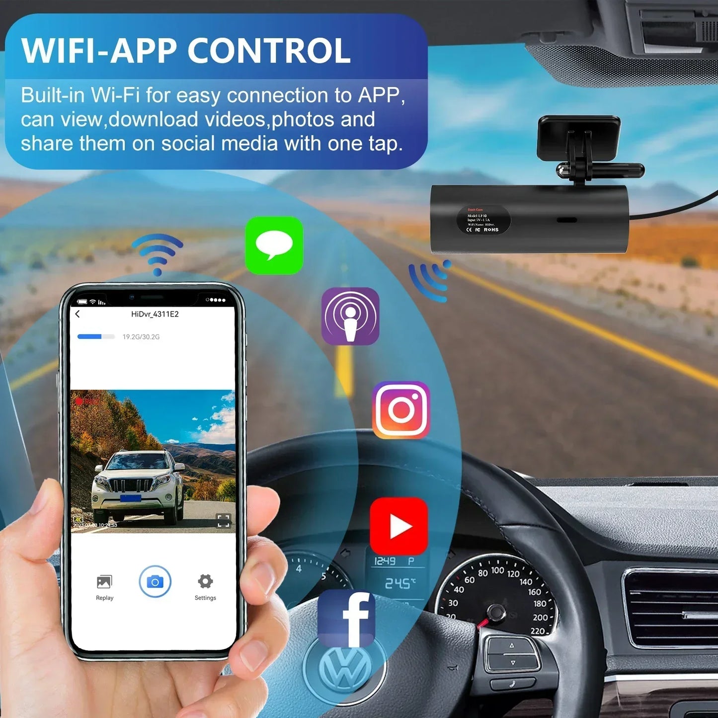 Dashcam GMA 4K avec WiFi et Vision Nocturne