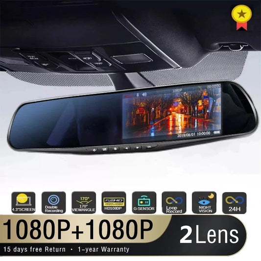 Dashcam 4,3" Double Objectif Arrière et Avant HD 1080P