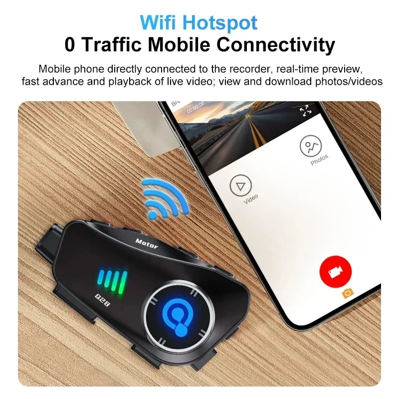 Dashcam Moto 1080P Caméra de Casque + Intercom