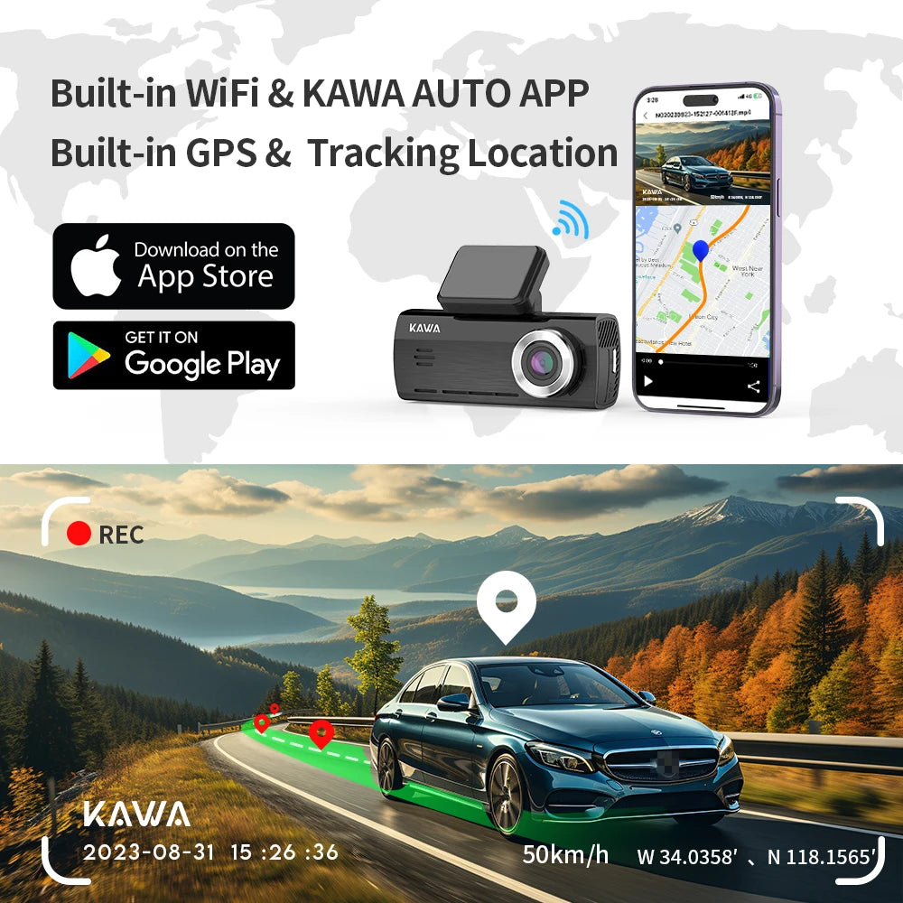 Dashcam KAD8-2C : Résolution 4K, Vision Nocturne et GPS Intégré pour une Surveillance Totale sur la Route