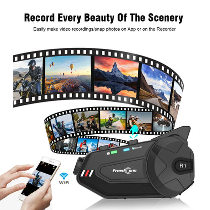 Intercom et DashCam pour Casque de Moto, HD Waterproof WiFi
