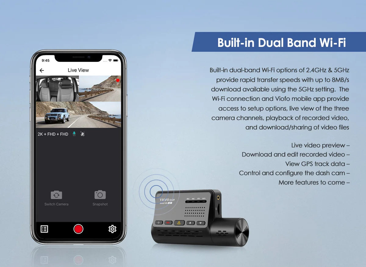 VIOFO A139 3CH : Dash Cam Triple Canal avec Vision Nocturne et Wi-Fi 5GHz