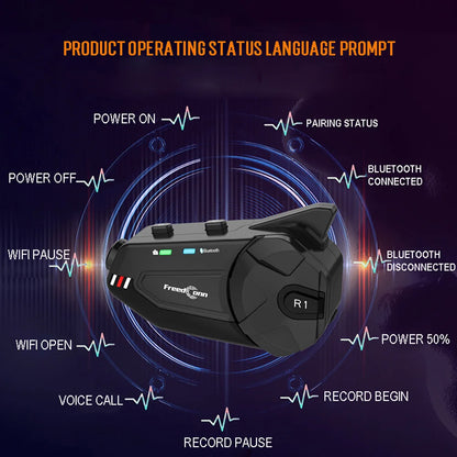 Intercom et DashCam pour Casque de Moto, HD Waterproof WiFi