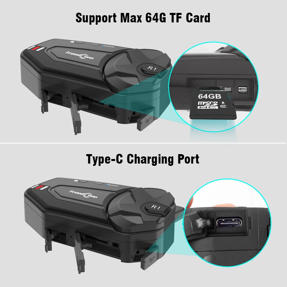 Intercom et DashCam pour Casque de Moto, HD Waterproof WiFi