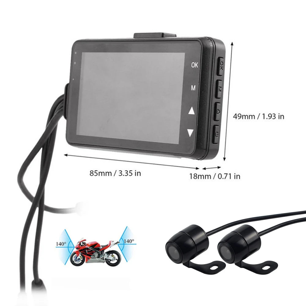 BOJECHER KY-MT18 Caméra Dash Cam pour Moto avec Enregistreur Double Piste Avant et Arrière