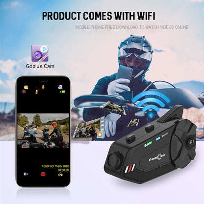 Intercom et DashCam pour Casque de Moto, HD Waterproof WiFi