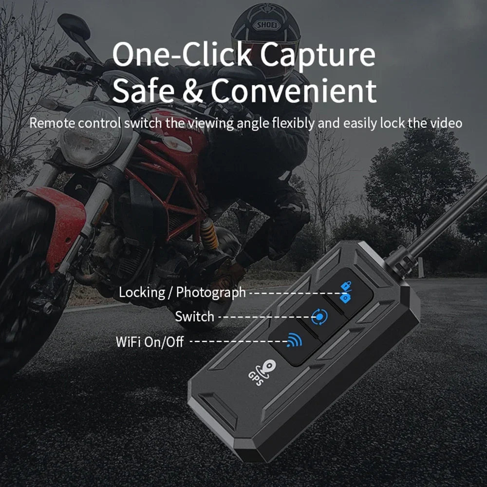 Double DashCam Moto 1080P Grand Angle Aide Parking GPS