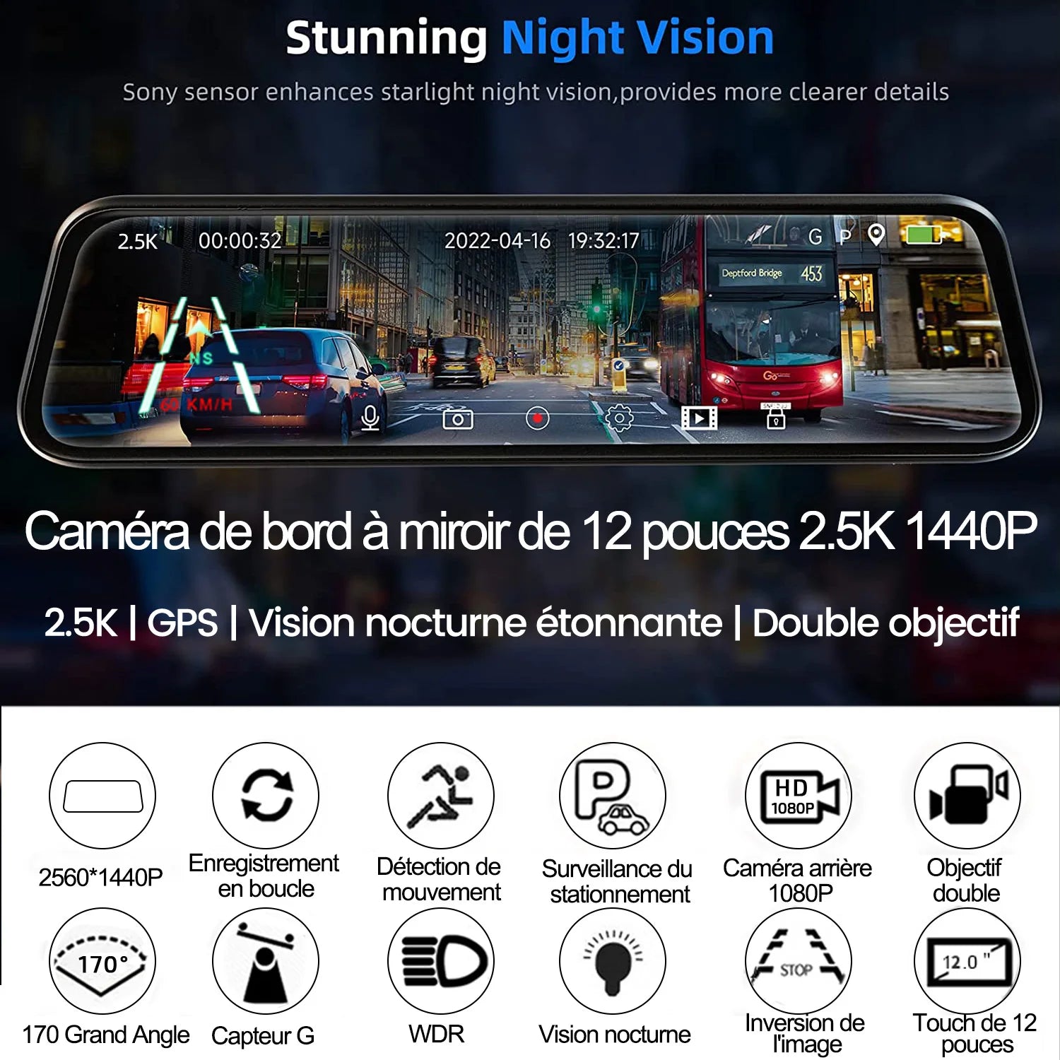 rétroviseur dashcam HD GPS vision nocturne Sony - Drive Live