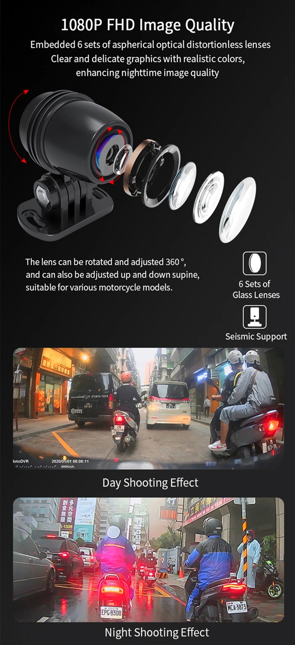 KOC-2C Double Dashcam Moto avec WiFi et GPS