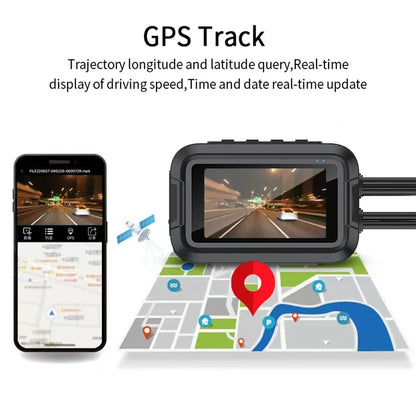 Double DashCam Moto 1080P Grand Angle Aide Parking GPS