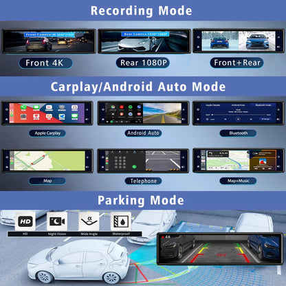 Dashcam Maxtoss 4K avec Caméra Double et Connectivité Carplay/Android Auto