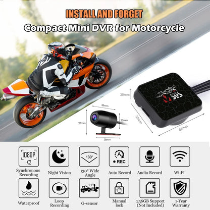 Double Dashcam Moto 1080p Wi-Fi et Vision Nocturne