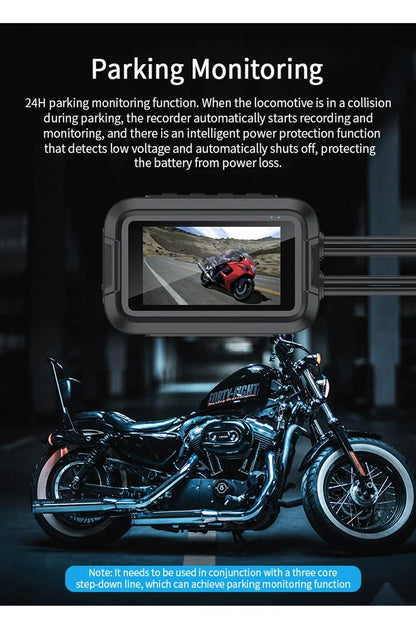 Double DashCam Moto 1080P Grand Angle Aide Parking GPS