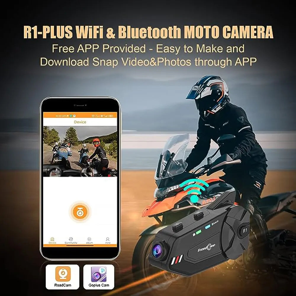 Intercom et DashCam pour Casque de Moto, HD Waterproof