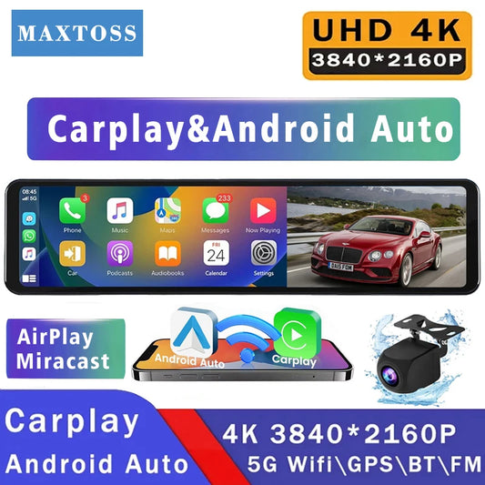 Dashcam Maxtoss 4K avec Caméra Double et Connectivité Carplay/Android Auto