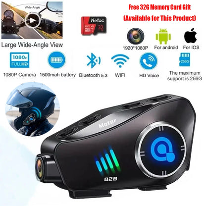 Dashcam Moto 1080P Caméra de Casque + Intercom