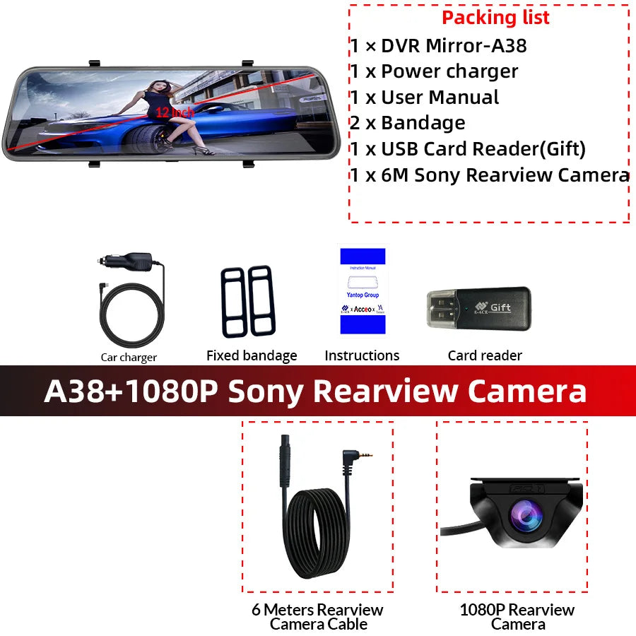 Dashcam HD Rétroviseur Avant Arrière + GPS + Mode Parking 24/24
