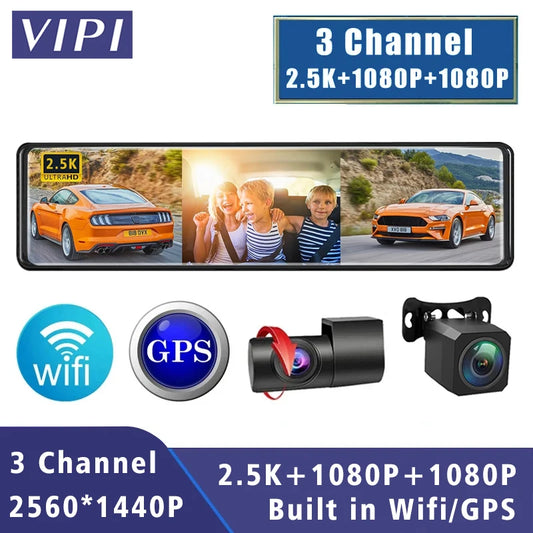 Dashcam VIPI 1440P avec Enregistrement GPS et Vue à 3 caméras
