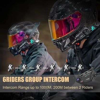 Intercom et DashCam pour Casque de Moto, HD Waterproof