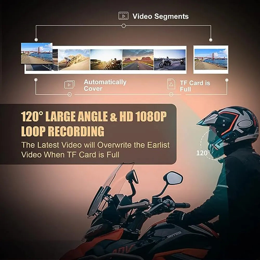Intercom et DashCam pour Casque de Moto, HD Waterproof