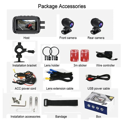 Double DashCam Moto 1080P Grand Angle Aide Parking GPS