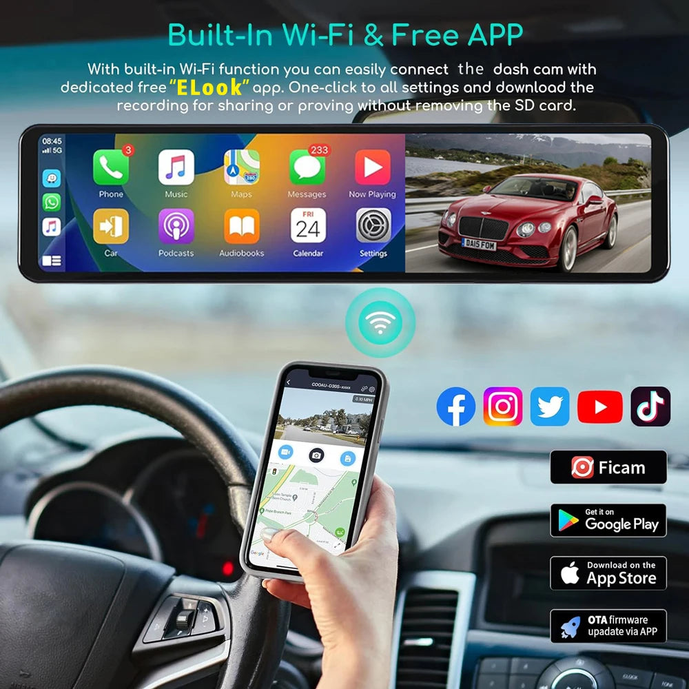 Dashcam Maxtoss 4K avec Caméra Double et Connectivité Carplay/Android Auto