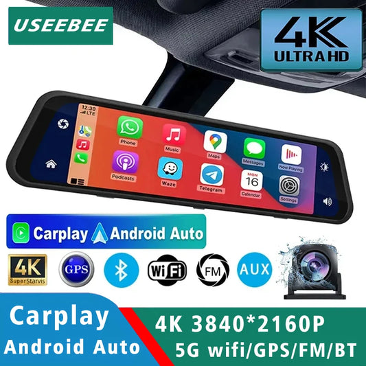 revoir fiche produit!Dashcam Mirror 4K Ultra HD USEEBEE avec CarPlay et Android Auto