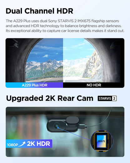 VIOFO A229 Plus Dash Cam : Enregistrement 2K HDR avec Commandes Vocales et Wi-Fi 5GHz