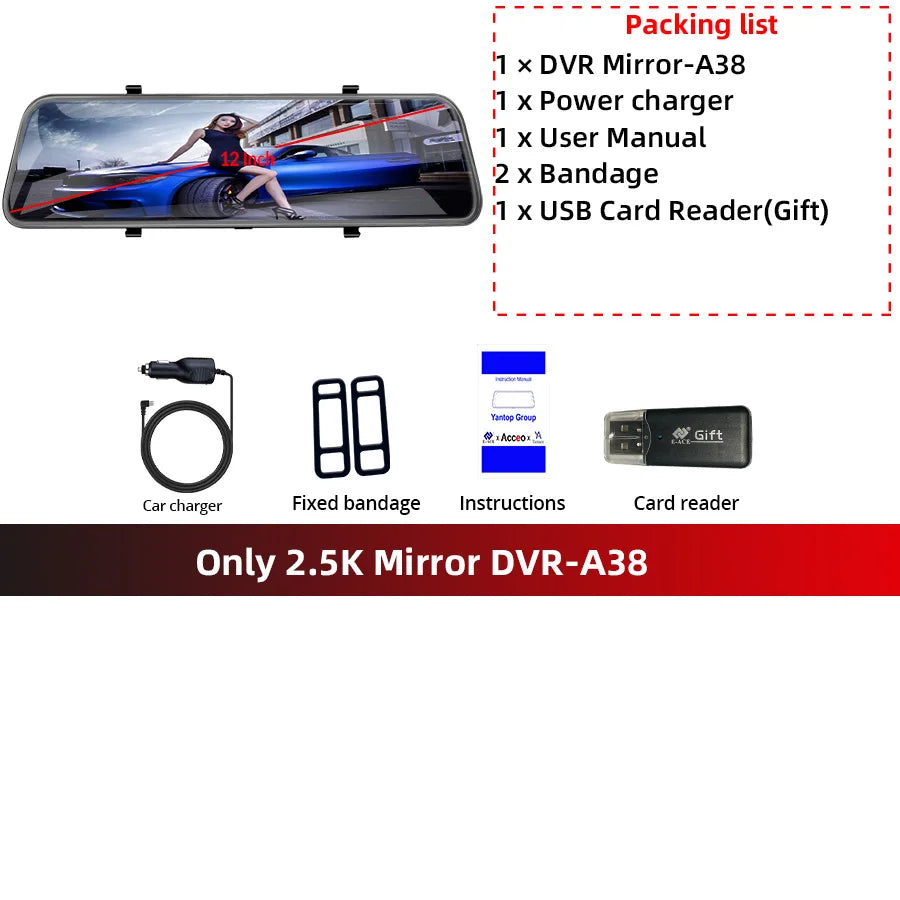 dashcam rétroviseur variantes allume-cigare 2 caméras 10m - Drive Live