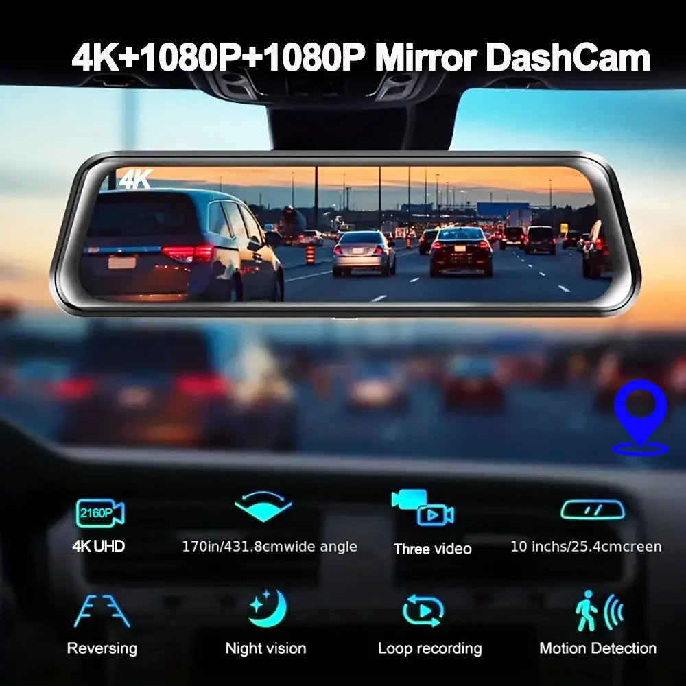 Dashcam 4K WDS-123C - Triple Caméras avec Vision Nocturne et WiFi