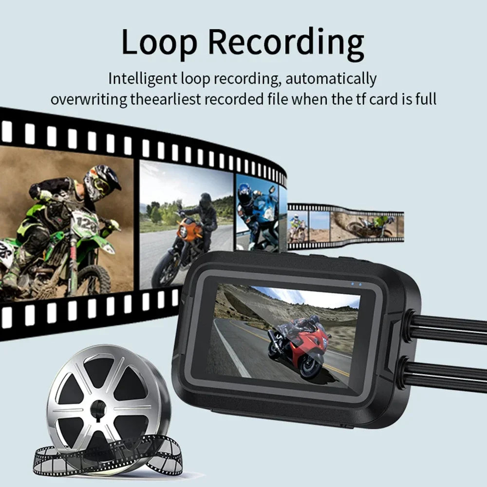 Double DashCam Moto 1080P Grand Angle Aide Parking GPS