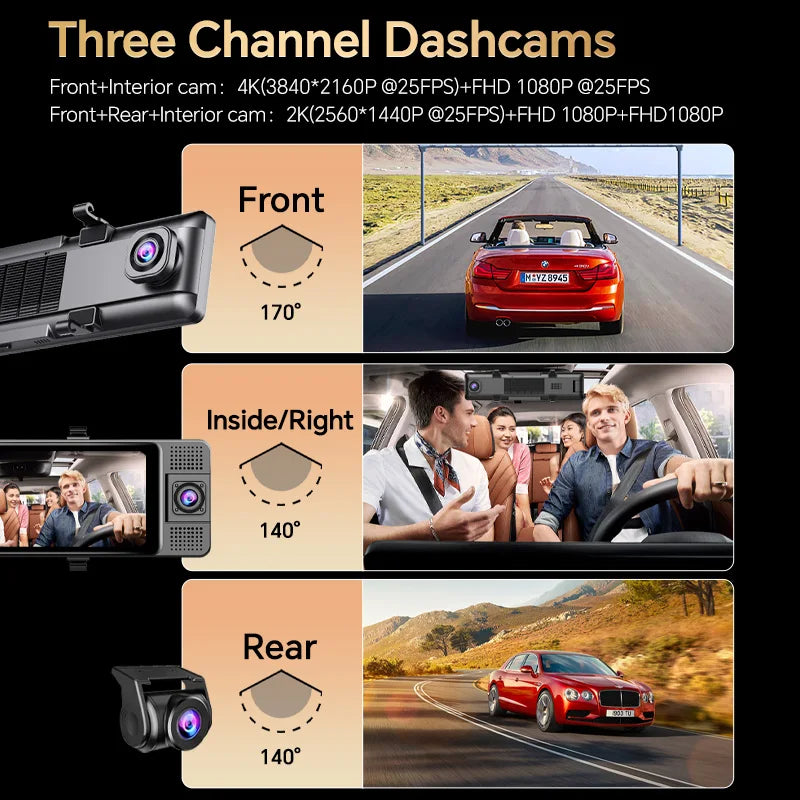 OBDP-23C Dash Cam Rétroviseur 4K avec Enregistrement Triple Canal et Vision Nocturne