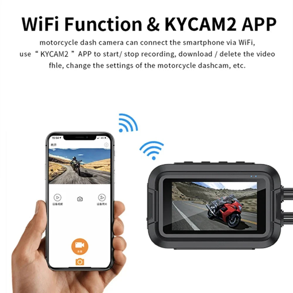 Double DashCam Moto 1080P Grand Angle Aide Parking GPS