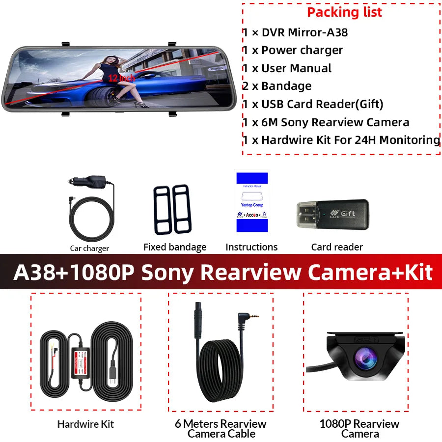 dashcam rétroviseur variantes allume-cigare 2 caméras 6m - Drive Live
