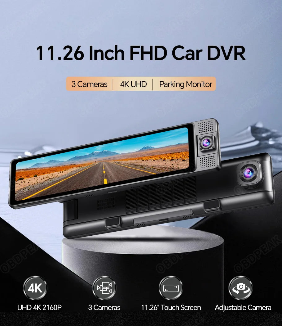 OBDP-23C Dash Cam Rétroviseur 4K avec Enregistrement Triple Canal et Vision Nocturne